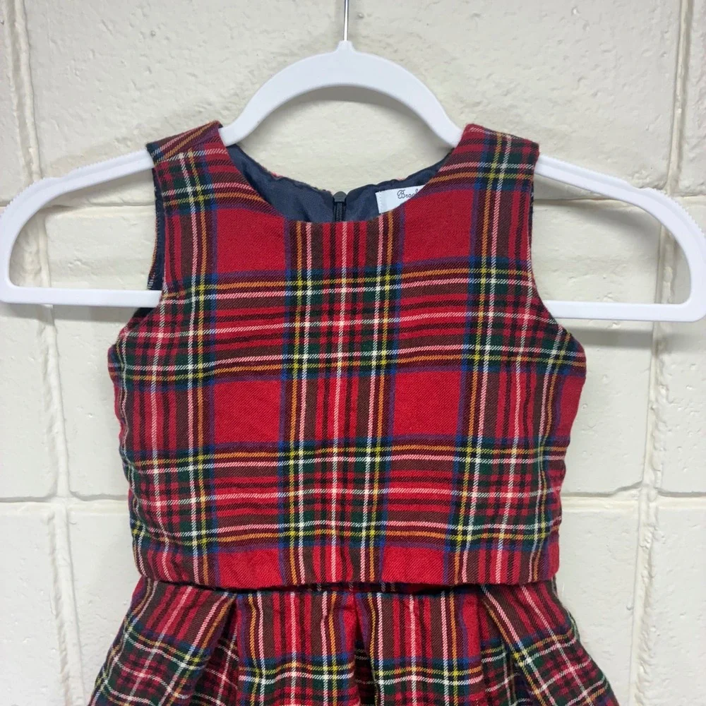Brooks Brothers Plaid Dress Kids 4 Red Tartan Pleated Sleeveless Holiday Classic